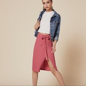 Reformation Dusty Pink Wesley Wrap Midi Skirt